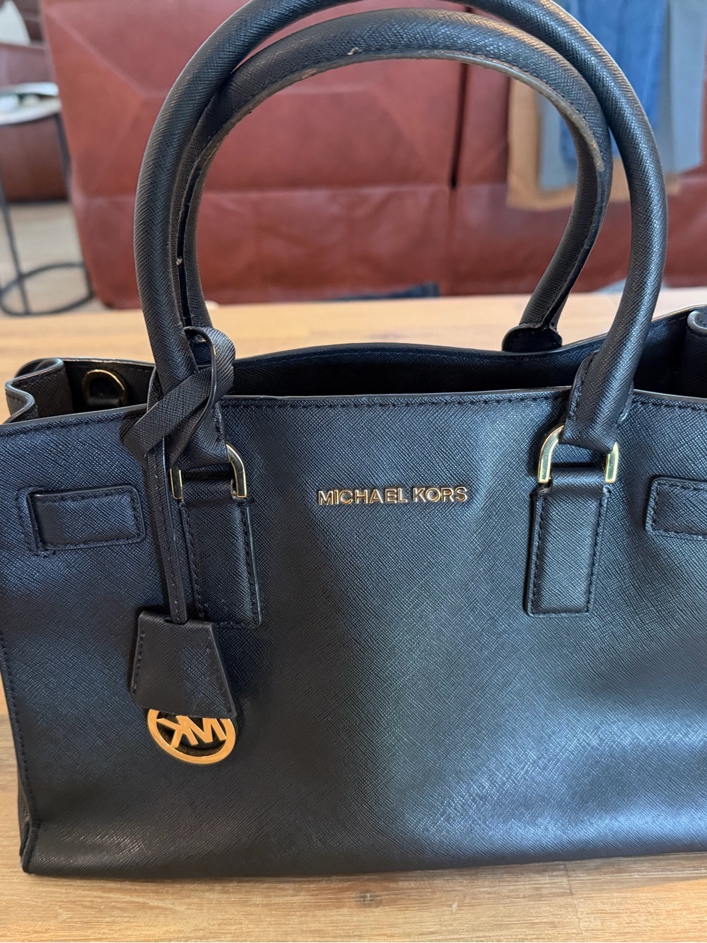 Michael Kors Black Saffiano Satchel with Gold Accents
